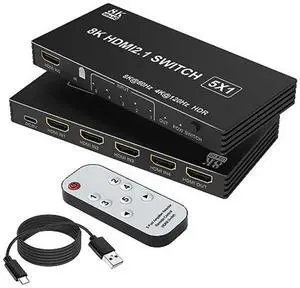 HDMI Switch 5 in 1 Out 8K@60Hz, 5x1 HDMI 2.1 Switcher Selector Box for 5 Computers with Remote Control, 5 Port HDMI Switcher Splitter for PS5 PS4 Xbox PC TV HDMI Switch 5 in 1 Out 8K@60Hz, 5x1 HDMI 2.1 Switcher Selector Box for 5 Computers with Remote Control, 5 Port HDMI Switcher Splitter for PS5 PS4 Xbox PC TV