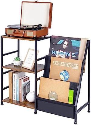  LELELINKY Record Player Stand,Vinyl Record Storage Table with 4  Cabinet Up to 100 Albums,Mid-Century Turntable Stand with Wood Legs,Brown  Vinyl Holder Display Shelf for Bedroom Living Room (Patented) : Home 