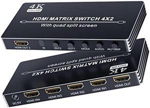 HDMI Matrix Switcher 4X2 with Multiview, BolAAzuL HDMI Multi-Visor Quad Multi-viewer Dual Monitor 4K HDMI 4 in 2 Out Multiviewer