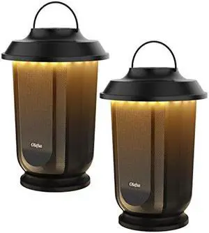 Olafus Outdoor Bluetooth Speakers 2 Packs, 40W True Wireless Stereo Patio Speaker Dual Pairing Lantern Speaker, 20 Warm White LED, Rich Bass for Garden Yard Camping