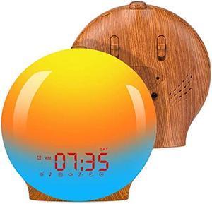 Wake Up Light,alarm Clock Sunrise Simulation Night Light With Nature  Sounds, Fm Radio, Snooze Function And Atmosphere Lamp Function,wood Grain