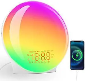 Wake Up Light Sunrise Alarm Clock & Dual Alarms, 8 Sounds, Snooze, FM Radio, Sleep Aid, Light Alarm Clock & 14 Colors, Sunlight Alarm Clock, Loud Alarm Clock for Heavy Sleepers Adults, Ideal for Gift