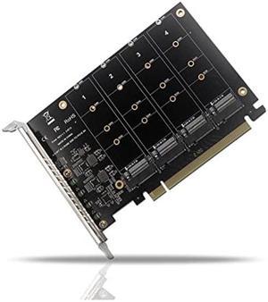 Quad NVMe PCIe Adapter, RIITOP 4 Ports M.2 NVMe SSD to PCI-e 4.0/3.0 x16  Card with Fan Support 2280/2260/2242/2230 NVMe SSD (PCI-e Bifurcation