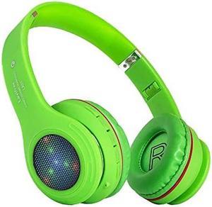 Kids Bluetooth Headphones,LED Light Up Wireless/Wired Headset,85 dB Volume Limiting Foldable Headphones,Built-in Mic,Support FM Radio/Micro SD/TF,for Phone/Tablet/Pad/PC/Kindle/Laptop/TV(Green)