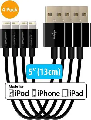 HomeSpot Short iPhone Charger Lightning Cable Charging Cord MFI 5" Short Length Certified for iPhone 12/12Pro X / 8/8 Plus / 7/7 Plus iPad Air/Air 2 / Pro (4 Pack - Black) HomeSpot Short iPhone Charger Lightning Cable Charging Cord MFI 5" Short Length Certified for iPhone 12/12Pro X / 8/8 Plus / 7/7 Plus iPad Air/Air 2 / Pro (4 Pack - Black)