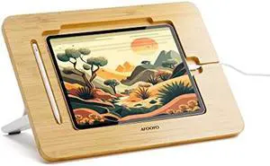 AFOOYO Bamboo iPad Drawing Stand - Portable & Adjustable 5 Angles, Laptop Stand Riser, Book Reading Stand, Fit 9.7/10.2/10.5/10.9/11 inches