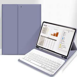 Aoub Case for iPad 6th/5th Generation 9.7 inch, iPad Air 2, iPad Air, Stand Folio Detachable Wireless Bluetooth Keyboard Cover Soft TPU Back Case with Pencil Holder for iPad 9.7", Purple