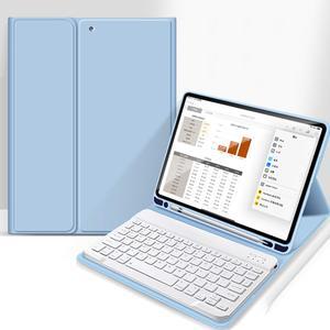 aoub Case for iPad 9th/8th/7th Generation 10.2 inch, Stand Folio Detachable Wireless Bluetooth Keyboard Cover Soft TPU Back Case with Pencil Holder for iPad 10.2 2021/2020/2019, Sky Blue