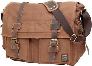 Berchirly Classic Laptop Messenger Shoulder Bag Satchel Men Women Canvas Leather Crossbody Bags 17.3Inch