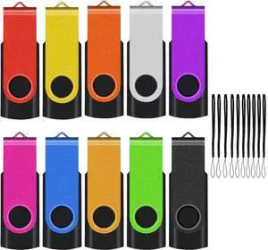 EASTBULL Flash Drive Bulk 64GB USB 10 Pack with Lanyards USB 2.0 Thumb Drive Bulk Memory Stick Swivel Pen Drive for Storage and Backup(64GB 10Pack, Mixed Color)