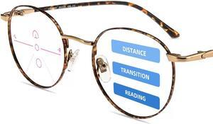Firmoo Progressive Multifocal Round Blue Light Blocking Reading Glasses 3.0 for Women Men, Computer Anti Eyestrain Readers Tortoise
