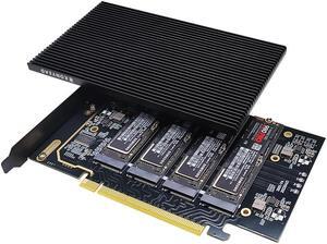 KONYEAD pcie4.0 x16 to m.2 m-Key nvme x 4 ssd Expansion Card with Heatsink,Supports 4 NVMe M.2 2280 up to 256Gbps,M2 Adapter Card 2280 Driver Free. Bifurcation Required...