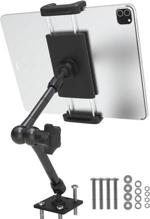 LYFICCS Heavy Duty Drill Base Car Tablet Mount for Truck, Adjustable iPad Dashboard Holder with Aluminum Arm for iPad Pro 12.9/ Air/Mini, iPhone Series, Switch and More 4-13" Device, Black 1 Pack.