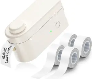 Makeid Label Maker Machine with 4 Continuous Tapes - Portable & Rechargeable Label Makers with Built-in Cutter.63 Waterproof Tape - Wireless Label Printer Compatible with Android & iOS Devices