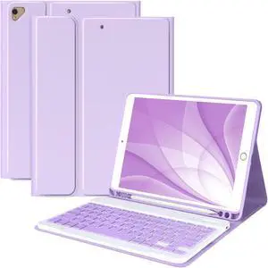 Keyboard Case for iPad 10.2" 9th 8th 7th Generation, with Detachable Bluetooth Keyboard and Pencil Holder, for iPad 10.2 Inch/iPad Air 10.5"(3rd Gen)/iPad Pro 10.5 in, Auto Sleep/Wake Function-Purple