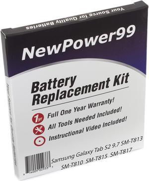 NP99sp Battery Kit for Samsung Galaxy Tab S2 9.7 SM-T813, SM-T810, SM-T815, SM-T817 with Tools, Video Instructions, Extended Life Battery from NewPower99