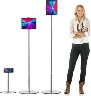OATSBASF Tablet Floor Stand, Height Adjustable(16.5-66.1 inch), 360 Degree Rotating, Aluminum Alloy Cradle Mount Dock for 4.7"-12.9" Screen iPhone Samsung, iPad, Kindle, eBook Reader (White)
