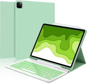 Keyboard Case for iPad Pro 12.9 inch 6th/5th/4th/3rd Gen & iPad Air 13 inch (M3 2025/M2 2024), 7 Color Backlit & Magnetic Detachable Wireless Keyboard, Flip Cover with Pencil Holder, Auto Sleep/Wake