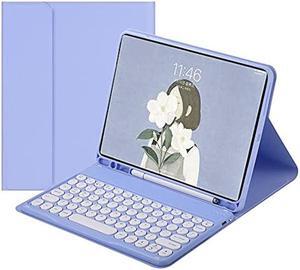 HENGHUI Keyboard Case for Galaxy Tab A8 10.5'' 2022 Model SM-X200/X205/X207 Cute Round Key Color Keyboard Wireless Detachable BT Keyboard Cover with Pencil Holder (Purple)