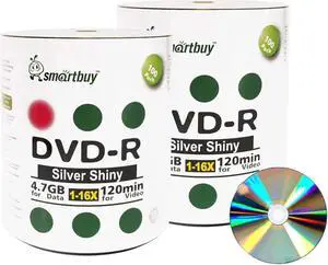 Smart Buy 200 Pack DVD-r 4.7gb 16x Shiny Silver Blank Data Video Movie Recordable Media Disc, 200 Disc 200pk