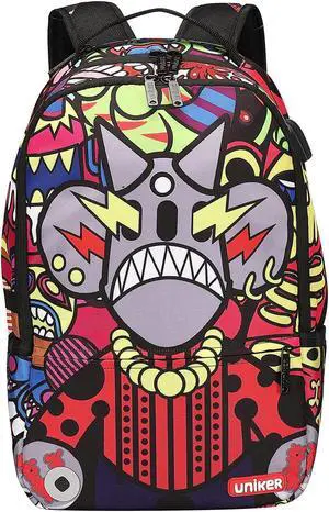 UNIKER Graffiti School Backpack for Teen Boys, 15.6 Inch Laptop Backpack with USB Charging Port, College Backpack with Reflective Straps for Safety
