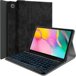 Backlit Keyboard Case for Samsung Galaxy Tab A 10.1" 2019, Wineecy 7 Colors Backlight Magnetically Detachable Wireless Keyboard & PU Folio Stand Cover Case for SM-T510, SM-T515, SM-T517 Tablet (Black)
