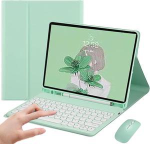 Keyboard Case with Mouse for iPad Pro 11 4th Generation 2022 / iPad Pro 11 2021&2020, Round Key Detachable Keyboard Cover with Pencil Holder for iPad pro11 inch(4th/3rd/2nd Gen), Mint Green