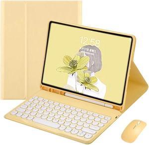 Keyboard Case with Mouse for iPad Pro 11 4th Generation 2022 / iPad Pro 11 2021&2020, Round Key Detachable Keyboard Cover with Pencil Holder for iPad pro11 inch(4th/3rd/2nd Gen), Yellow
