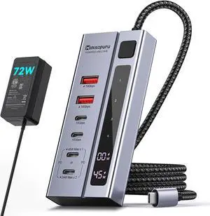 Minisopuru Powered USB C Hub  Support Max 45W Charging, 10Gbps Data Transfer, 6 IN1 USB C Hub with 72W Power Adapter, Compatible with Meta Quest Pro, Steam, iPad Pro, iPhone, Watch (Not for Monitor)