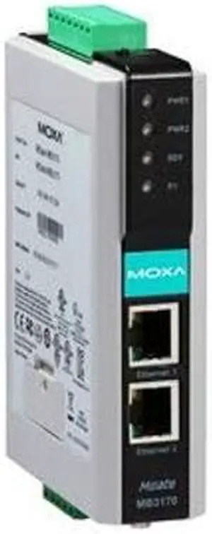MOXA MGate MB3170i-T 1 Port RS-232/422/485 Advanced Modbus TCP to Serial Communication Gateway with 2 KV Isolation (-40C +75C)
