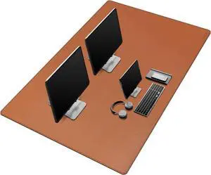 Mydours 55" x 28" PU Leather Desk Mat, Huge Gaming Mouse Pad XXXL,Dual-Sided Multifunctional Portable Desk Pad Blotter,Easy Clean Keyboard Computer Desktop Protector for Gift Office Home (Brown)