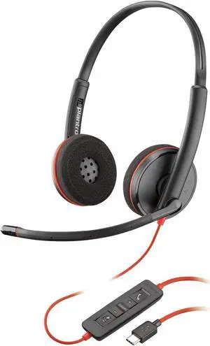 Poly Blackwire 3220 Wired Headset (Plantronics) - Noise-Canceling Mic - Stereo Design - Connect to PC/Mac via USB-C or USB-A - Works w/Teams, Zoom -  Exclusive