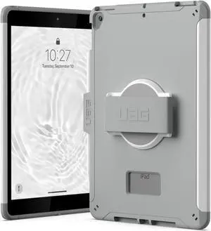 URBAN ARMOR GEAR UAG Designed for iPad 10.2" Case 9th/8th Gen 2020-2021 w/Hand Strap Scout White/Grey, Rugged MIL-STD Protective Cover w/Apple Pencil Holder Compatible w/Smart Cover/Keyboard