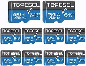 TOPESEL 64GB Micro SD Card 10 Pack Memory Cards Micro SDHC UHS-I TF Card Class 10 for Camera/Drone/Dash Cam(10 Pack U1 64GB)