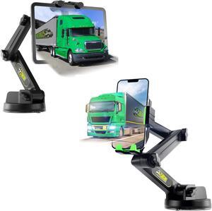 Semi Truck Tablet Mount + Green Commercial Truck Phone Mount, Heavy Duty Tablet & iPad Mount, Cell Phone Holder for Dashboard Windshield, Stable Suction Cup (1 Tablet Mount + 1 Phone Mount)