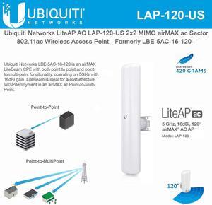 Ubiquiti LiteAP ac 5GHz airMAX Sector AP 120 Degree 16dBi 2x2 MIMO (LAP-120-US)