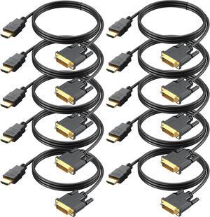 HDMI to DVI Cable 10-Pack, 6.6 Ft Bidirectional DVI-D to HDMI Male to Male High Speed Adapter Cable Support 1080P Full HD (10, Black)