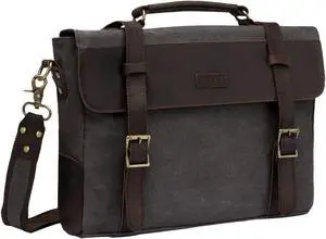 Leather Messenger Bag for Men,Vintage Canvas Shoulder Bag Business Briefcase Satchel 14inc Laptop Computer Bag for Work Gray