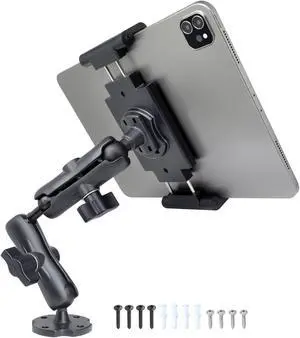 VAUBORTTI Aluminum Heavy-Duty Dual Arm Tablet Mount with 4-Point 360° Rotation Drill Base - Fits 6.5"-12.9" Tablets (iPad, Galaxy Tab, Surface) - Versatile Mounting for Homes, Businesses, Vehicles