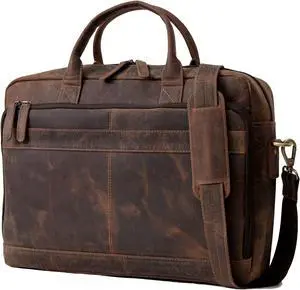 18 Inch Vintage Handmade Leather Travel Messenger Office Crossbody Bag Laptop Briefcase Computer College Satchel Bag For Men And Women Vintage Brown Briefcase