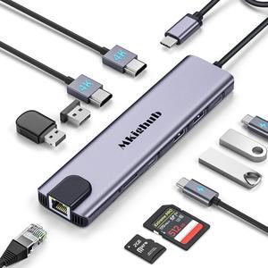USB C Docking Station,Mkighub 11 in 1 USB C Hub Dual Monitor Adapter HDMI 4K, 100W PD, Ethernet, SD/TF, 2 USB3.0, 2 USB2.0, USB C 3.0 Data, for MacBook Pro/Air(Thunderbolt 3) Typc C Laptop