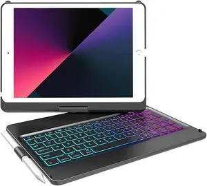 MMK iPad Keyboard Case - 10.2 inch, 360 Rotatable Wireless Detachable Bluetooth Keyboard Cover for iPad 9th Gen 2021, 8th Gen 2020, 7th Gen 2019 - 7 Color Backlit