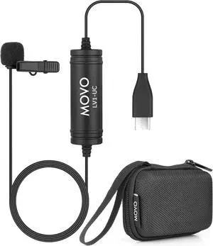Movo LV1-UC Digital Lavalier Omnidirectional Clip-on Microphone with USB Type-C Connector Compatible with iPad Pro, Samsung Galaxy, LG, HTC Google Pixel, Google Nexus, & Other USB-C Type Smartphones