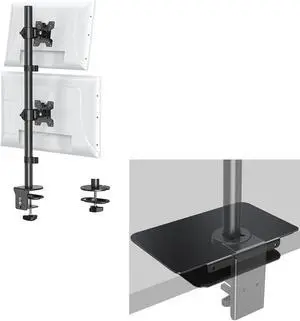 MOUNT PRO Vertical Dual Monitor Stand, Stacked Monitor Mount for 2 Monitors Up to 32 inches and Monitor Mount Reinforcement for Thin, Other Fragile Table Tops