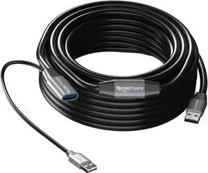 MutecPower 50 Feet Active USB 3.0 Male to Female Extension Cable USB A Repeater Extender Cord with 2 boosters & USB Power Supply - Black 15m - Compatible with Laptops, Hard Drives, Xbox, PS4, VR etc