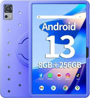 Naclud 12 Inch Tablet,8GB RAM 256GB ROM,Android 13 Tablet w/ Decorative Perforated Case,Octa-Core 2.0Ghz Processor,2000 x 1200 FHD Screen,5MP+13MP Camera,8000mAh,GPS,WiFi,Bluetooth (Blue) (T12S)