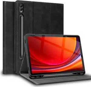 NANRUIL for Samsung Galaxy Tab S9/10 Ultra 14.6 inch Case with S Pen Holder 2023/2024 Model(SM-X918U/X910/X916B/X920/X926) Genuine Leather Cover Protective Shell,Auto Wake/Sleep.Black