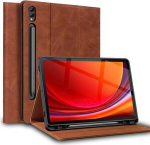 NANRUIL for Samsung Galaxy Tab S8 Ultra 14.6 inch Case with S Pen Holder 2022 Model(SM-X906C/X900/X906B/X906N) Genuine Leather Cover Protective Shell,Auto Wake/Sleep.Brown
