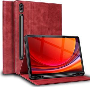 NANRUIL for Samsung Galaxy Tab S8 Ultra 14.6 inch Case with S Pen Holder 2022 Model(SM-X906C/X900/X906B/X906N) Genuine Leather Cover Protective Shell,Auto Wake/Sleep.Red