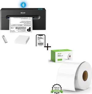 Nelko Thermal Label Printer 4X6 (Black), with 2.25" x 1.25" Direct Thermal Labels (White/1000 Labels), Shipping Label Printer for Small Business & Packages, Commercial Grade